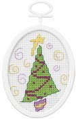2.75" Oval 18 Count - Retro Tree Mini Counted Cross Stitch Kit