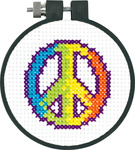 Learn - A - Craft Rainbow Peace Counted Cross Stitch Kit-3" Round 11 Count