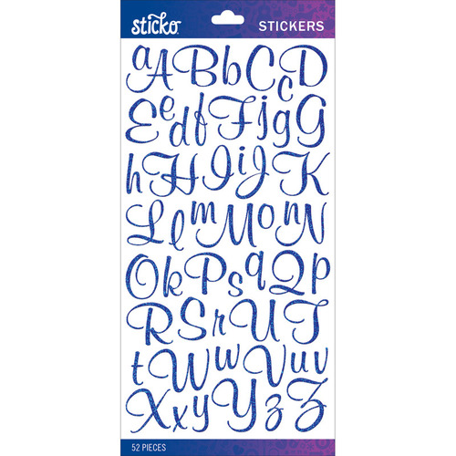 Sticko Stickers > Blue Glitter Script Small - Sticko Alphabet