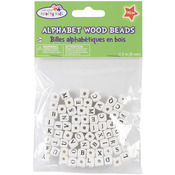 Wood Alphabet Beads 8mm 70/Pkg - White