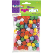 Assorted Colors & Sizes - Pom-Pons Glitter Pack 80/Pkg