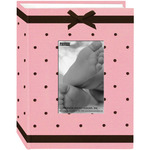 Pink/Brown - Baby Dot Fabric Frame 4"X6" Photo Album 100 Pockets