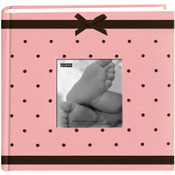 Baby Dot Fabric Frame 2-Up Photo Album 200 Pockets - Pink/Brown