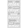 Relax, White W/Silver - Paper House ColorWays Foiled Puffy Stickers 3"X6.35"