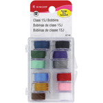 Assorted Colors 12/Pkg - Transparent Plastic Class 15 Bobbins - Threaded In Case