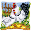 Chicken Family On A Farm - Vervaco Cushion Latch Hook Kit 16"X16"