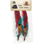 Dark Aqua And Tango Red - Pheasant Hackle Guinea Hat Trim 2pc
