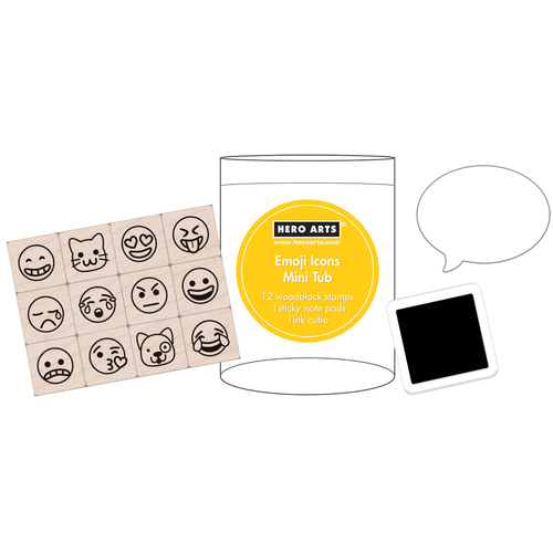 Emoji Icons Mini Tub (12 Stamps w/Mini Ink Pad)