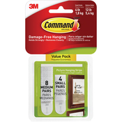 8 White Medium Sets & 4 White Small Sets - Command Picture Hanging Strips 12/Pkg