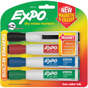 Assorted - Magnetic Dry Erase Chisel Marker With Eraser 4/Pkg