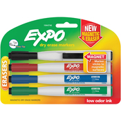 Assorted - Magnetic Dry Erase Fine Marker With Eraser 4/Pkg