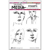 Sketched Faces - Dina Wakley Media Cling Stamps 6"X9"