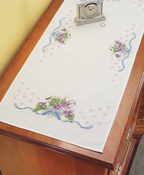 Violets  - Stamped Cross Stitch Dresser Scarf 14"X35"