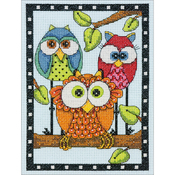 5"X7" 14 Count - Owl Trio Mini Counted Cross Stitch Kit