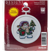 2.5" Round 18 Count - Patchwork Snowman Mini Counted Cross Stitch Kit