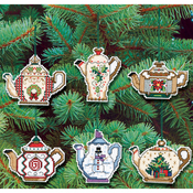 3" 14 Count Set Of 6 - Christmas Teapot Ornaments Counted Cross Stitch Kit