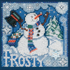 5"X5" 14 Count - Frosty Snowman Winter Buttons & Beads Counted Cross Stitch K