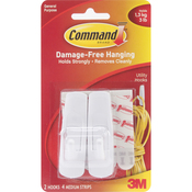 White 2 Hooks & 4 Strips - Command Medium Hooks
