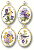 3.25"X4.25" Stitched In Floss - Wildflowers & Finches Embroidery Kit Set Of 4