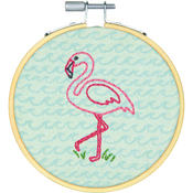 4" Stitched In Thread - Short N' Sweet Flamingo Fun Mini Embroidery Kit
