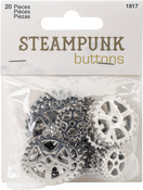 Silver Gear 20/Pkg - Steampunk Buttons