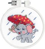 3" Round 11 Count - Kid Stitch Rainy Day Elephant Counted Cross Stitch Kit