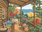 16"X12" 14 Count - Log Cabin Covered Porch Counted Cross Stitch Kit