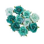 Painted Floral Shiny Teal Flowers - Prima