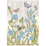 Blue Flowers & Butterfly Rice Paper - Romantic Garden House - Stamperia