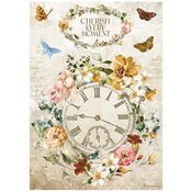 Cherish Every Moment Clock Rice Paper - Romantic Garden of Promises - Stamperia