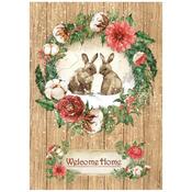 Welcome Home Bunnies Rice Paper - Romantic Home For The Holidays - Stamperia
