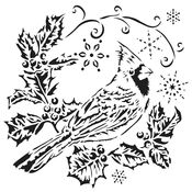 Holly Cardinal 6x6 Stencil - The Crafter's Workshop