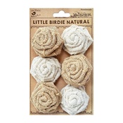 Natural & Cream - Little Birdie Burlap English Roses 6/Pkg