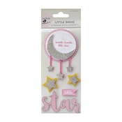 Little Star Pink - Little Birdie Foil and Glitter Sticker Embellishment 5/Pkg