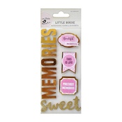 Sweet Memories - Little Birdie Foil and Glitter Sticker Embellishment 12/Pkg