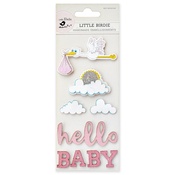 Pink - Little Birdie Hello Baby Sticker Embellishment 9/Pkg