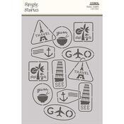 Travel Stamps Stencil - Here + There - Simple Stories - PRE ORDER