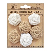 Natural & Cream - Little Birdie Burlap Mini Roses 6/Pkg