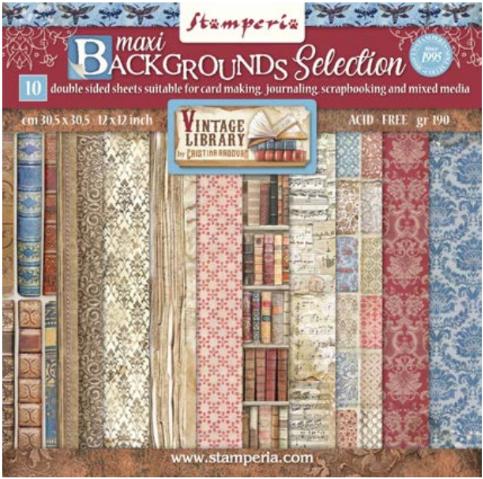 Stamperia Vintage Library Paper Pad Backgrounds 12x12