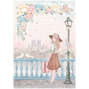 Girl With Suitcase Rice Paper - Create Happiness Oh La La - Stamperia