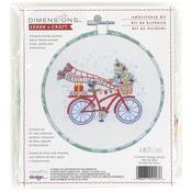 Holiday Bicycle-Stitched In Thread - Dimensions Learn-A-Craft Embroidery Kit 6" Round