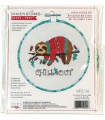 Christmas Sloth (14 Count) - Dimensions Learn-A-Craft Counted Cross Stitch Kit 6" Round