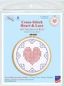 Cross-Stitch Heart & Lace - Jack Dempsey Stamped Hoop Kits 6"