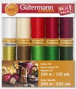 Collection 1 - Gold Metallic - Gutermann Cotton 50 Holiday Thread Set - 10 Spools