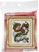 Snowman Lights Mini (18 Count) - Design Works Counted Cross Stitch Kit 2"X3"