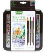 Assorted Colors 16/Pkg - Crayola Signature Brush & Detail Dual-Tip Markers W/Tin