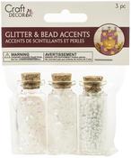White - Glitter & Seed Bead Accent Vials 3/Pkg
