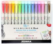 Assorted Colors - Zebra Mildliner Double Ended Brush Pen & Marker 15/Pkg