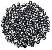 Black Round With White Letters - Alphabet Beads 7mm 150/Pkg