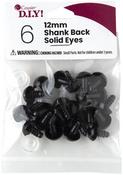 Black - Shank Back Solid Eyes 12mm 6/Pkg